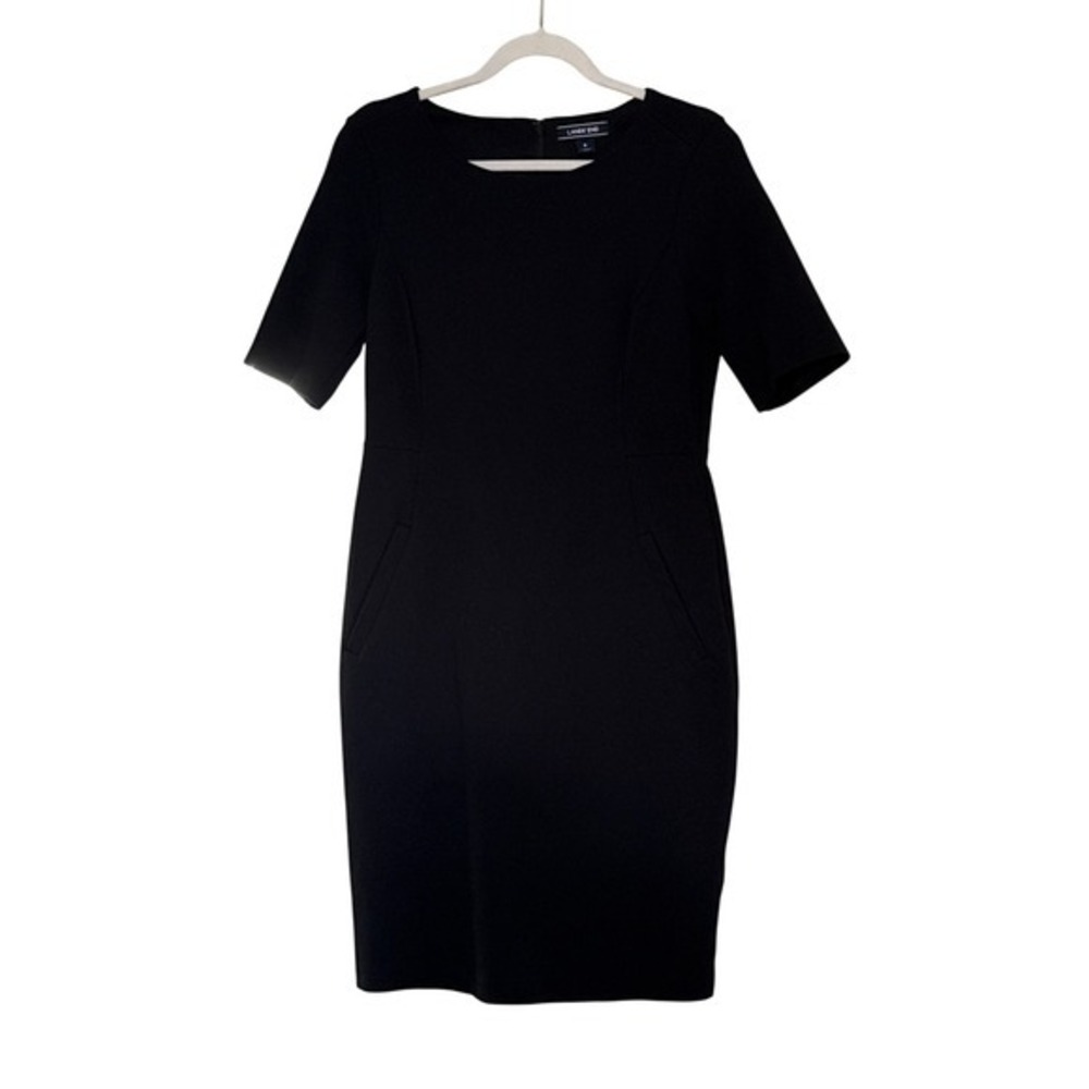 Lands' End Cap Sleeve Ponte Dress Black Box Pleat Knee Length Career Office Sz 8